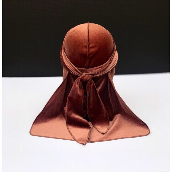 Brown Velvet Durag, Long Tail Luxury Durag, Head Scarf, Turban, Head Cap, Wave - Picture 4 of 5
